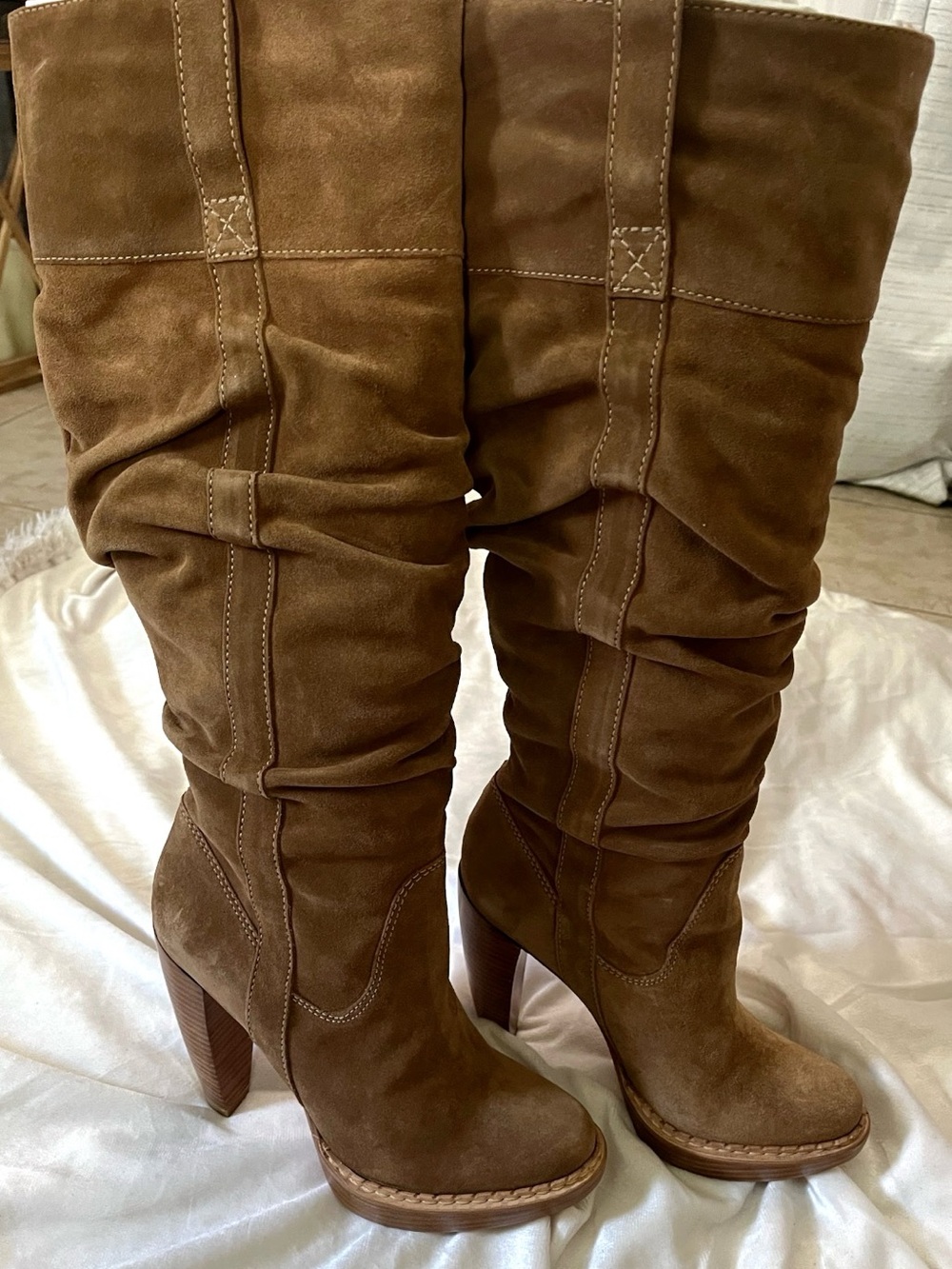 Michael Kors Chestnut Suede Slouch Knee-High Boots